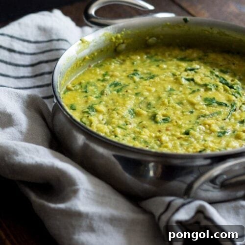 Nourishing and filling dal palak - lentils with spinach. Packed with flavor, perfect for the cooler months!