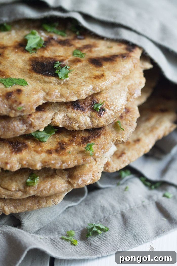 Nutty, simple whole wheat naan, perfect for homemade curries