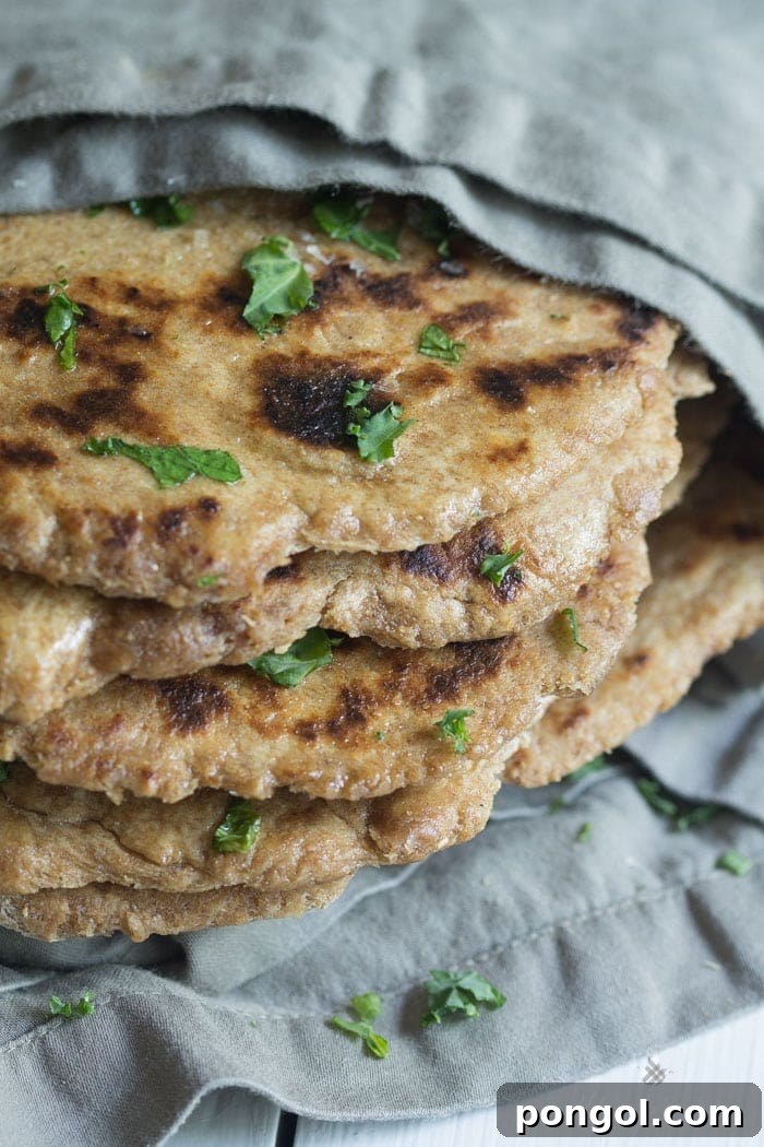 Whole wheat naan, freshly cooked and ready to serve with curry