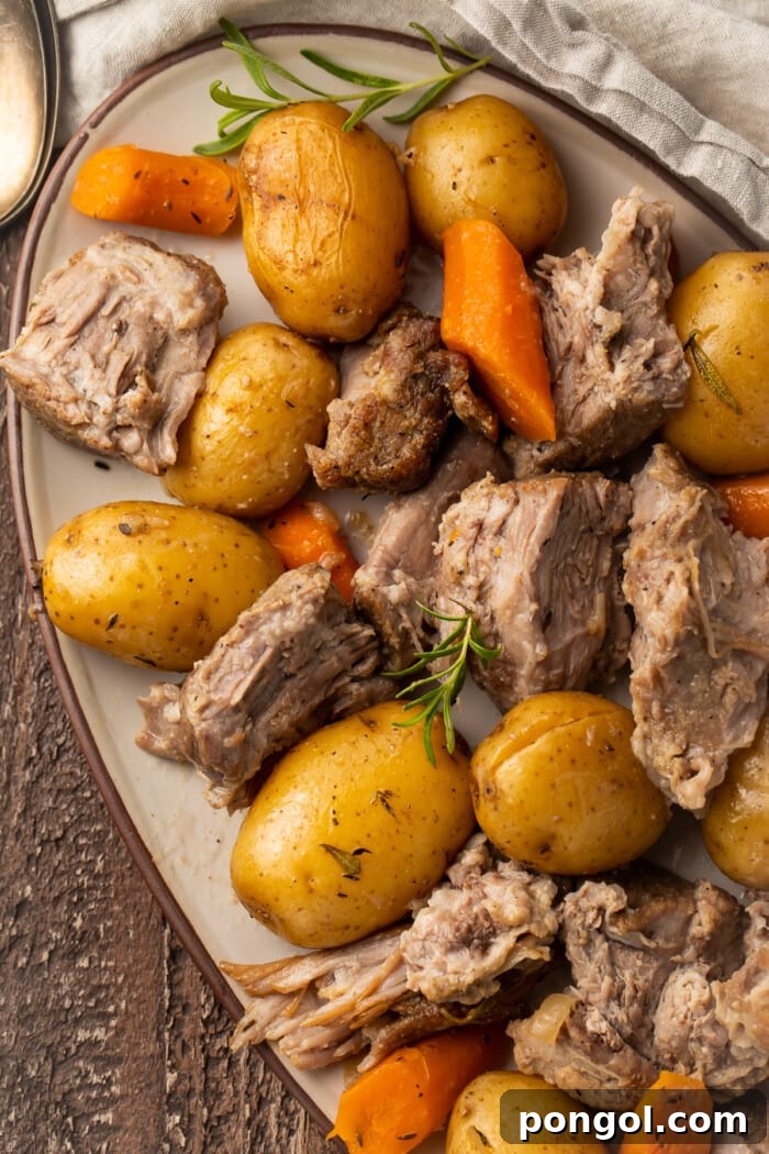 Close-up of tender Instant Pot pork roast slices