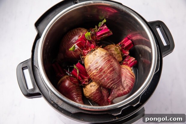 Cooked beets in Instant Pot on the trivet