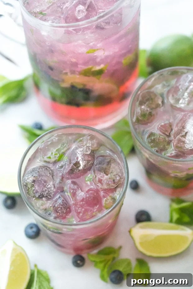 Party-Perfect Blueberry Mojitos 5 Blueberry Mojitos for a Crowd - perfectly light, minty, fruity and easy // 40 Aprons