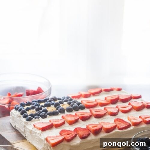 Flag Cake with Whipped Cream Frosting & Bunny Grahams