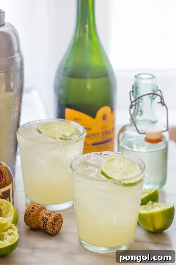 Close-up of a sparkling Champagne Margarita in a salt-rimmed glass, highlighting its refreshing qualities.