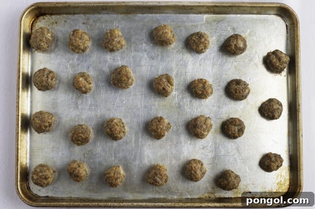 Meatballs on baking sheet