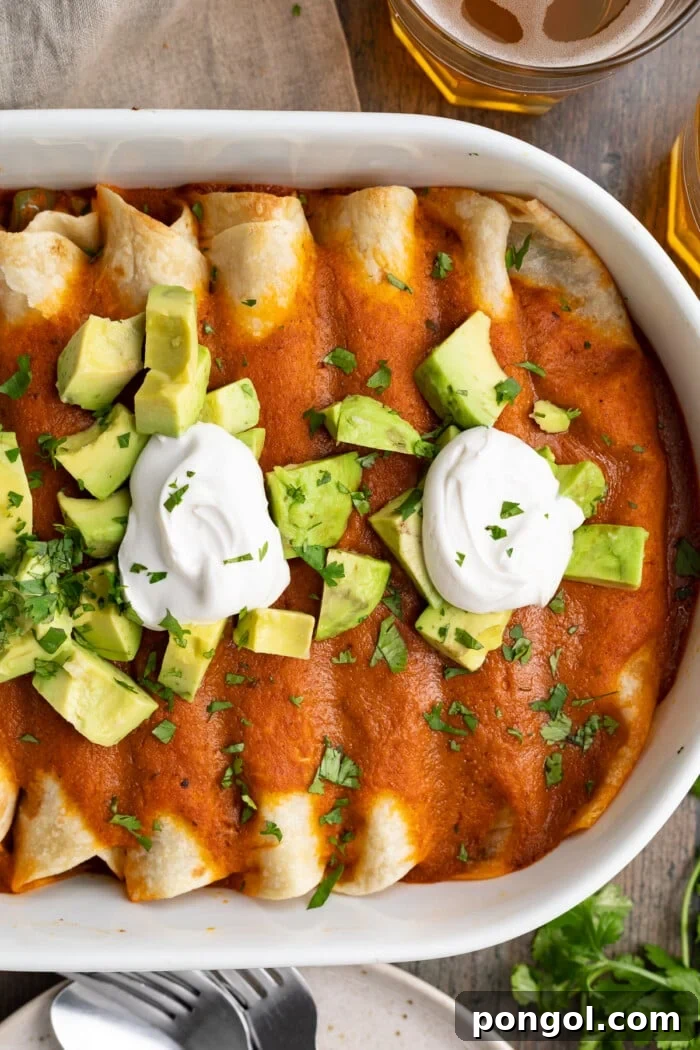Flavor Packed Vegan Enchiladas 2 overhead image of vegan enchiladas in a casserole dish