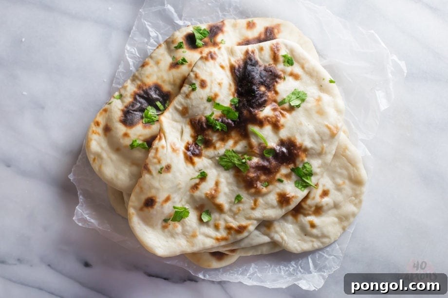 Freshly baked naan bread, perfect for Indian cuisine.