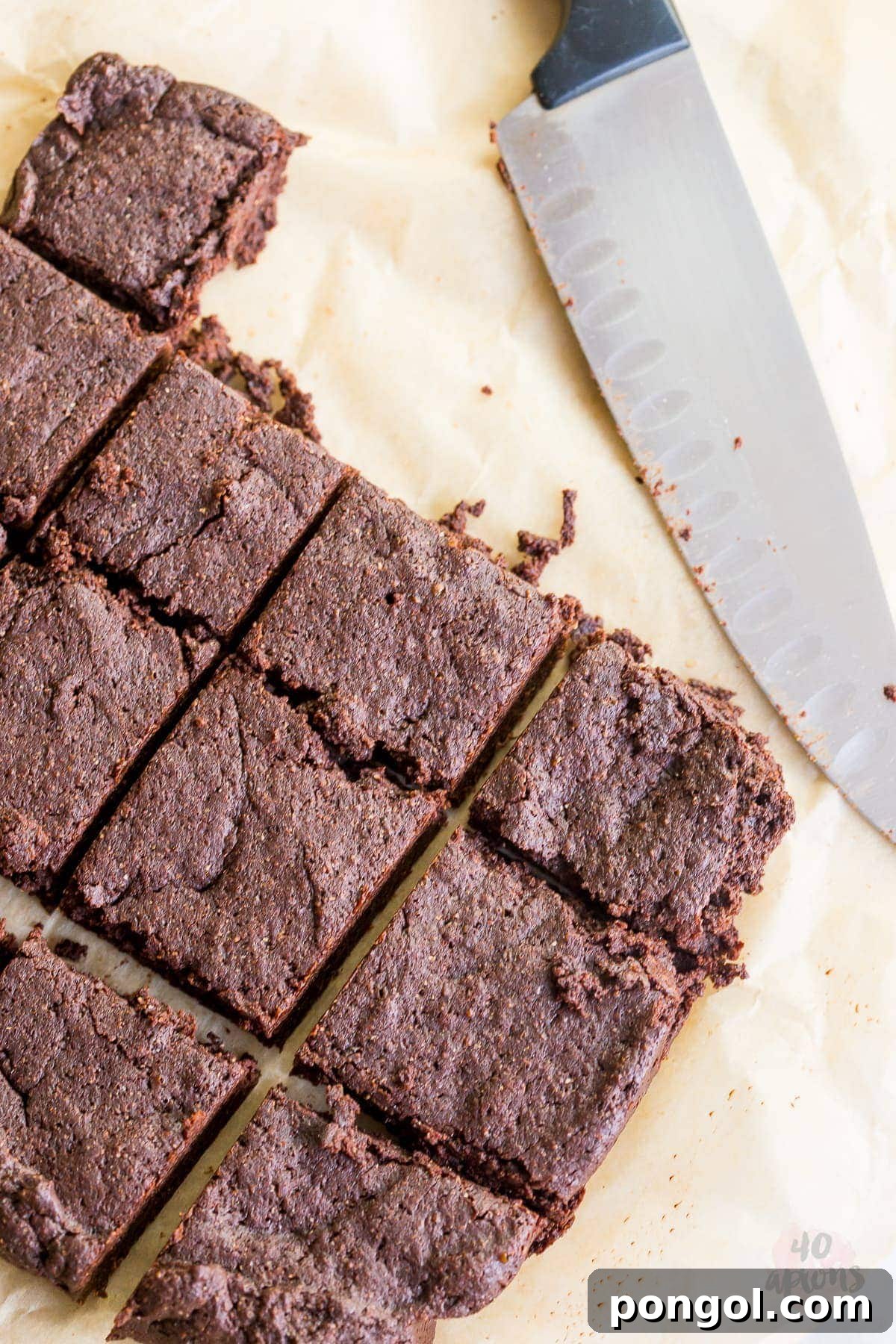 Decadent Fudgy Brownies, Naturally Sweetened 7 Stack of two healthy fudgy brownies, showing their thick, chewy texture