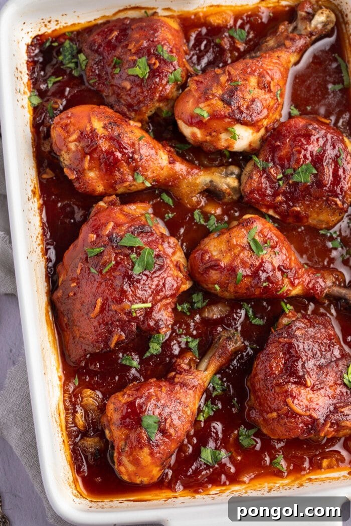 Overhead close up view of celebration chicken in a casserole dish