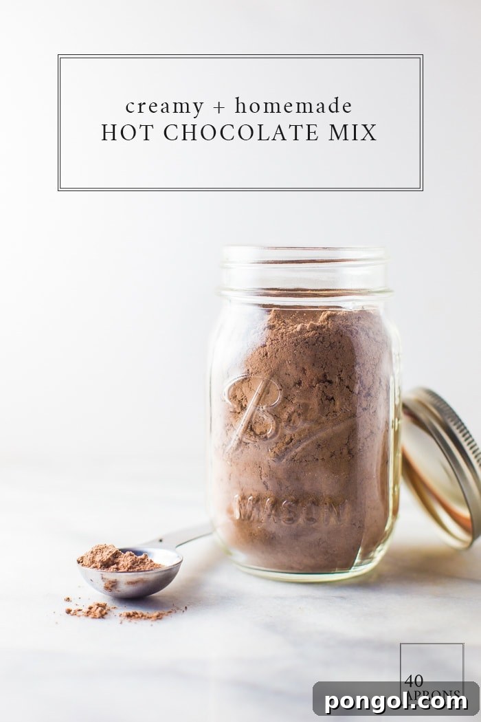 Creamy, homemade hot chocolate mix. Easy, rich, and perfect for the holiday season. A wonderful, cheap gift idea!