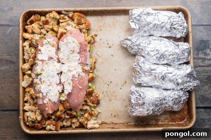 Effortless Holiday Feast 9 Sheet pan with sweet potatoes, stuffing, and turkey