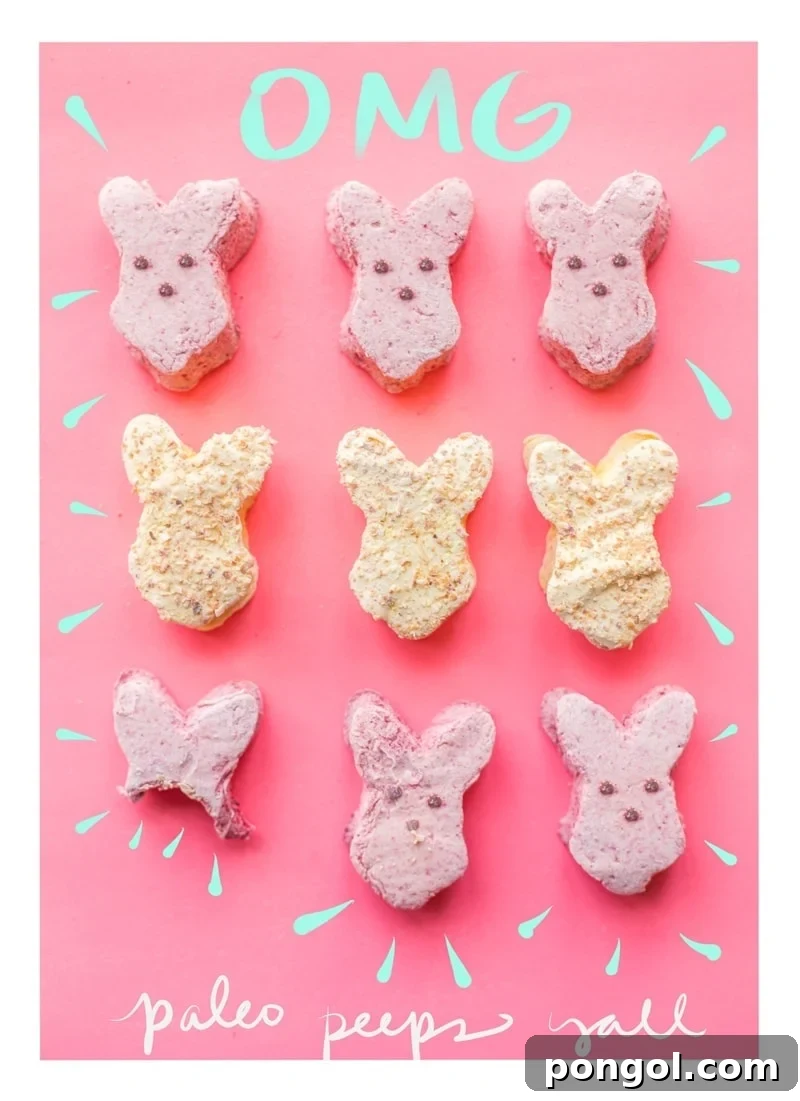 These paleo peeps are the perfect paleo Easter candy. Made from homemade raspberry paleo marshmallows and toasted coconut lemon paleo marshmallows, you'll be shocked at how similar they are to the traditional treat, but made only with healthy ingredients. A paleo Easter staple! Or cut them into cubes for an anytime paleo dessert.