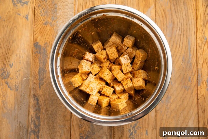 Tofu in stir fry marinade.